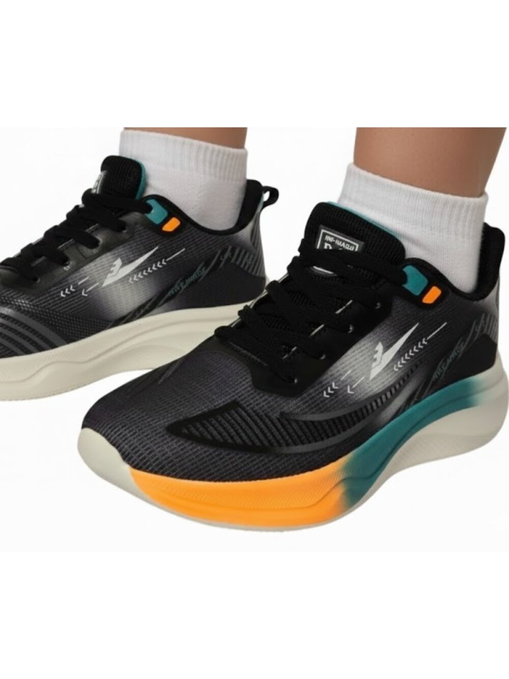 Women 10.5 Lightweight Walking Running Black Teal Orange Athletic Sneakers NEW